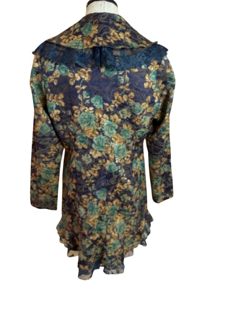 Rossi Roma Womens Floral Lace Coat Jacket Size Large Ruffle Trim Italian Vintage - Picture 2 of 13